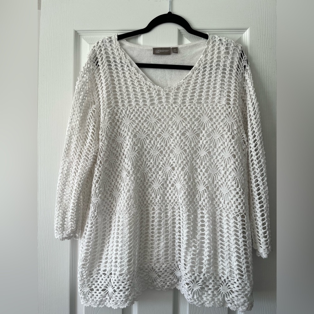 Croft & Barrow Adorable White Crochet Pull and Bear Sweaters Size 2x